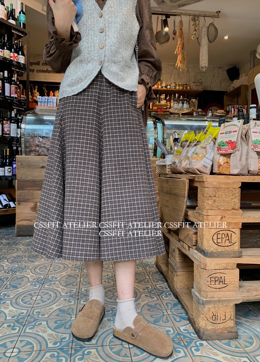 迟伞巴黎气息复古学院羊毛半裙