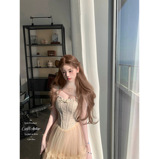 迟伞伞26/ss 小枝初雨 超仙纱纱披肩蕾丝吊带纱裙长/短版连衣裙