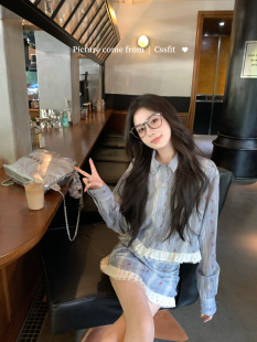 半裙套装 碎花条纹刺绣拼接蕾丝衬衫 裙女 幻想莉莉丝 迟伞伞