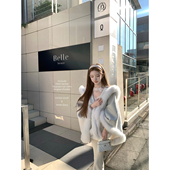 苏黎世雪光 迟伞伞25 冰玉色狐狸毛羊毛双面呢连帽斗篷大衣冬