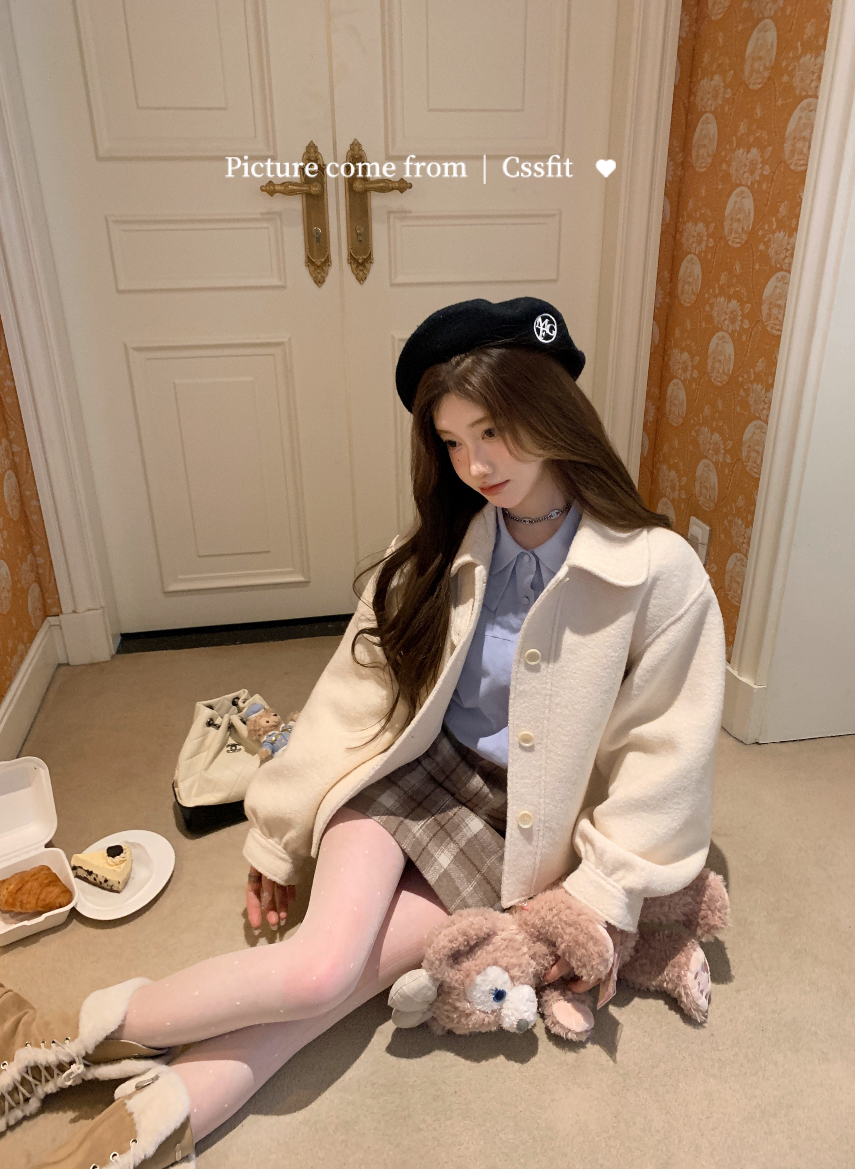 迟伞伞 首尔初雪 颗粒感夹棉羊毛翻领白色外套短款保暖上衣女,女装/女士精品,短外套,淘宝优惠券,粉丝福利购,淘宝优惠卷