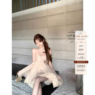 迟伞伞26/ss 琉璃日光 sni*重工一缕纱抹胸吊带连衣裙显瘦纱裙