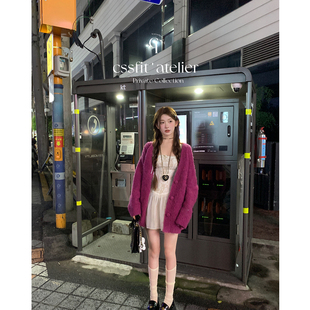 迟伞伞 显白宽松外套气质蕾丝吊带裙 Rosy芍药调 韩女毛衣开衫