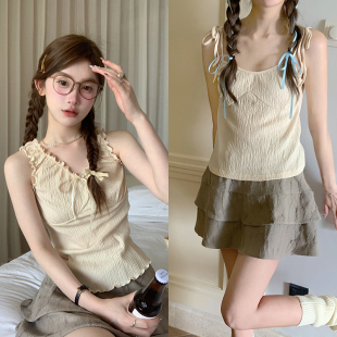 木耳边背心 芭蕾风不能缺 系带吊带背心 人手一件 迟伞伞