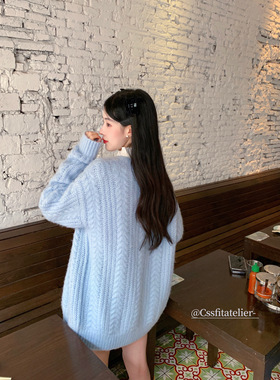 【迟伞伞】babyblue 软糯V领开衫麻花毛衣开衫女外套/2色