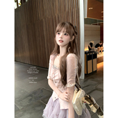 sunny ice 迟伞伞26 韩女芭蕾粉棉质上衣灰色系带吊带套装