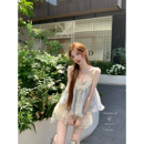 迟伞伞26/ss 甜梨芙芙 晕染蓝蕾丝细闪系带亮片上衣清冷感吊带