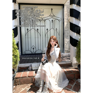 流光纱裙套装 迟伞伞25 46支桑蚕丝羊毛刺绣灰开衫 月白日记