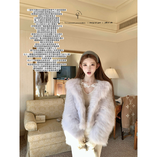 淡紫连帽sagafur冰岛狐狸毛气质皮草外套 京圈甜心狐 迟伞伞25