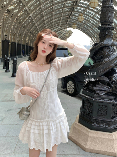 花束般恋爱 刺绣初恋2way小白裙蕾丝拼接系带连衣裙 迟伞伞