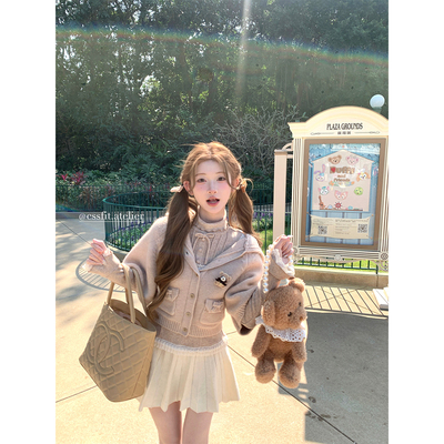 迟伞伞藕荷色蝴蝶结斗篷开衫