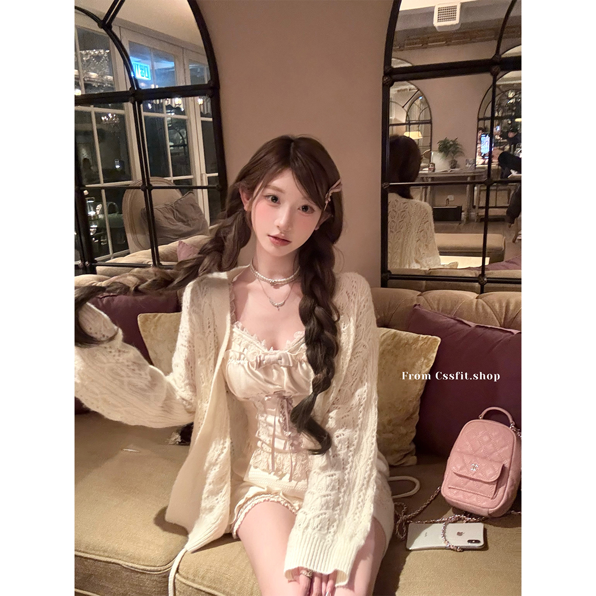 迟伞伞羊毛马海毛针织衫系带开衫