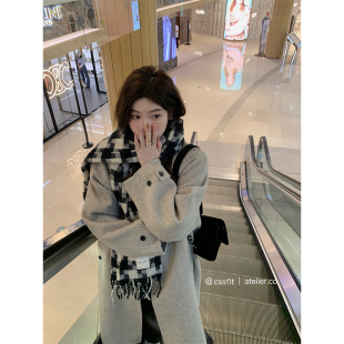 CSSFIT spell人字纹双面呢手工羊毛大衣 力荐私服