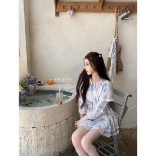 蓝风铃碎花系带衬衣花边半裙气质套装 轻中式 秋 江南缪斯 迟伞伞