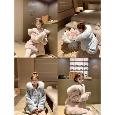 迟伞伞环保貂貂狐狸毛领连帽皮草