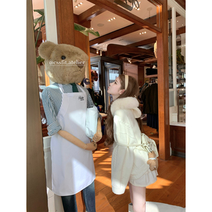 迟伞伞25/fw 古京都步道 敲保暖!狐狸毛领麻花羊毛简约开衫外套