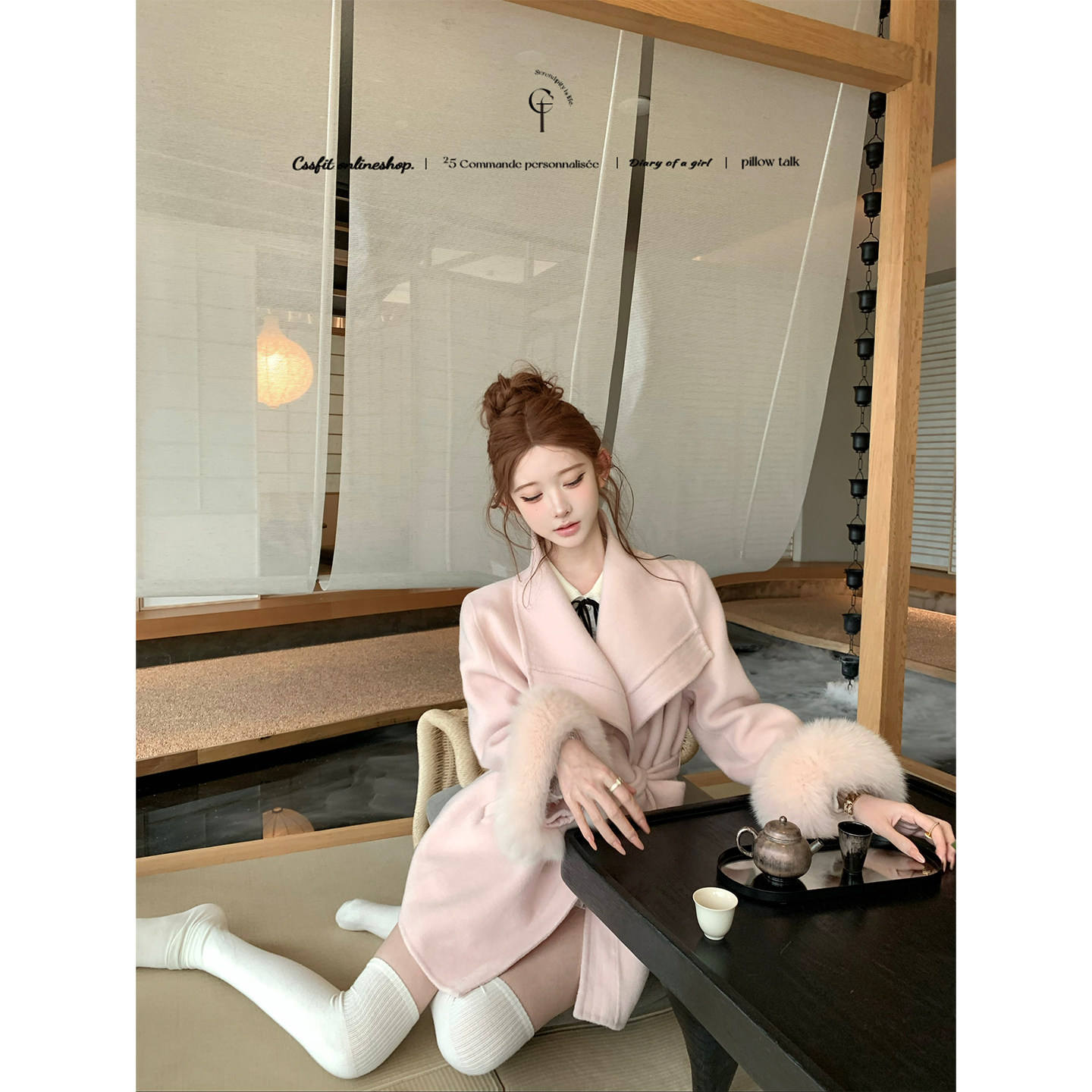 迟伞伞100羊毛狐狸毛翻领大衣