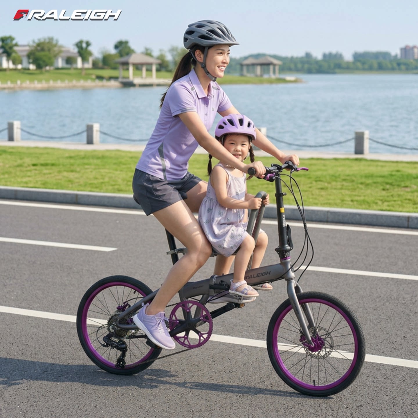 英国兰令亲子折叠自行车母子车20寸超轻便携禧玛诺变速油刹带娃