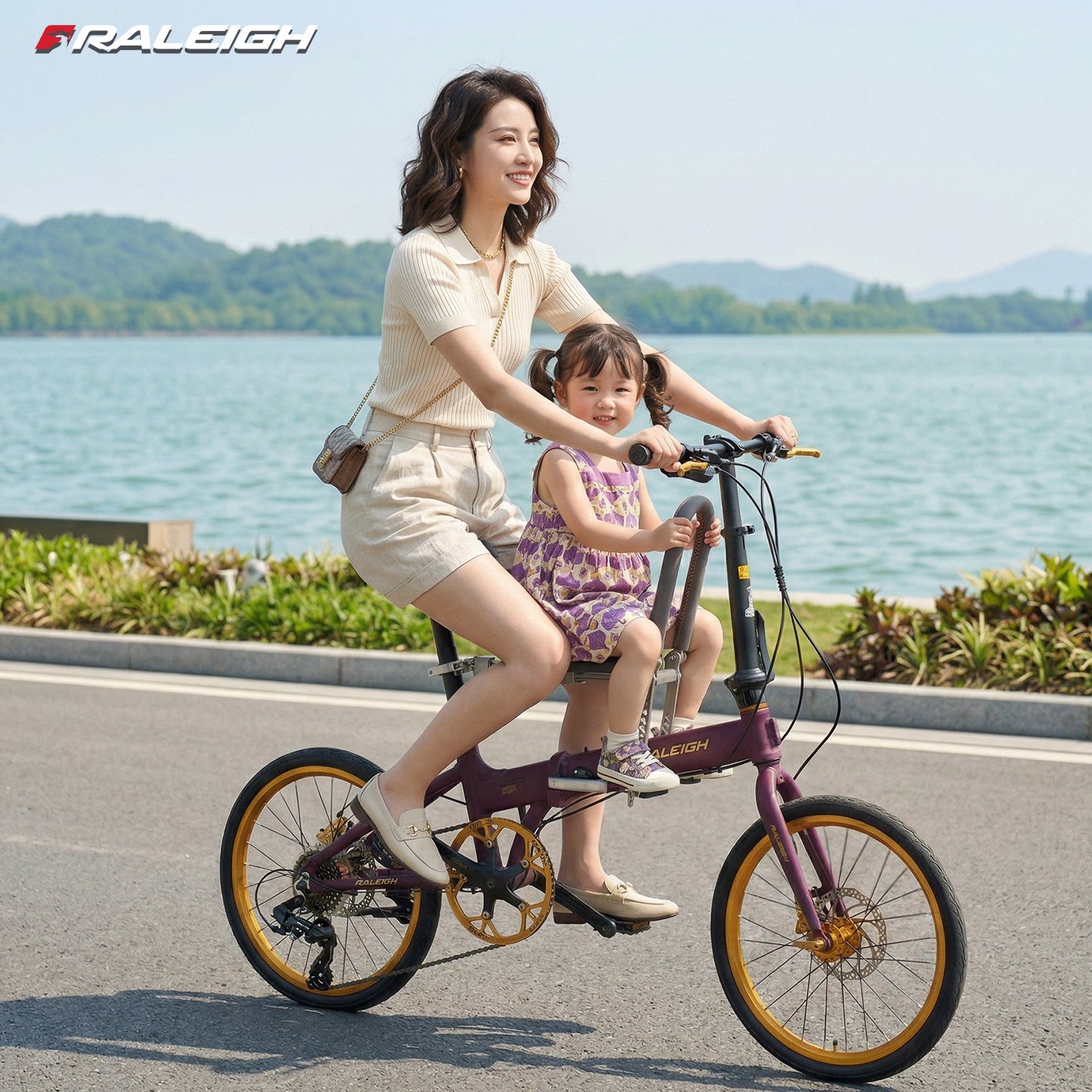 英国兰令亲子折叠自行车母子车接送孩子遛娃神器禧玛诺变速油刹