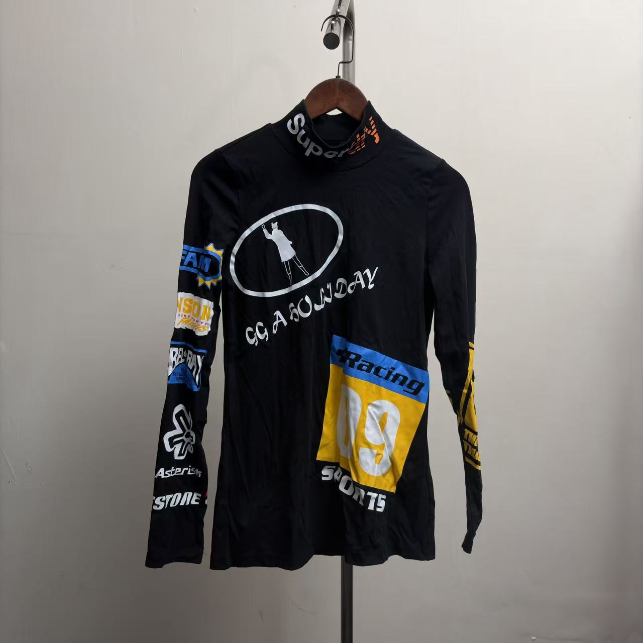 GG潮牌个性印花半高领弹力打底衫