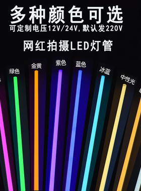 LED彩色灯管t5一体化红绿蓝紫黄光奢石氛围拍摄0.6灯棒1.2米灯棒