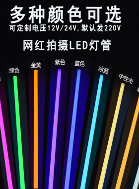 LED彩色灯管t5一体化红绿蓝紫黄光奢石氛围拍摄0.6灯棒1.2米灯棒
