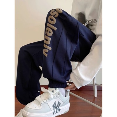 美式蓝球裤子男款春秋季百搭休闲长裤设计感潮牌宽松束脚运动直筒