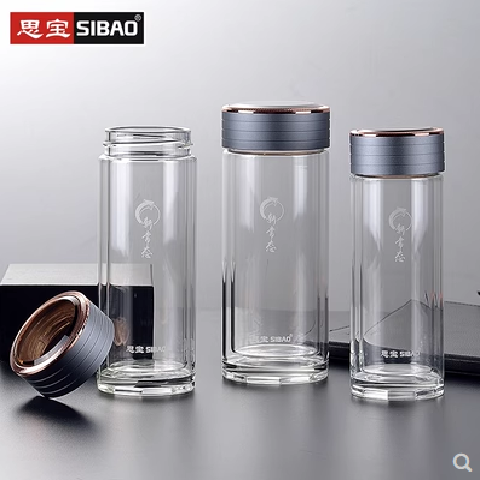 思宝玻璃杯新常态男女士双层茶杯高档商务泡茶办公家用车载水杯