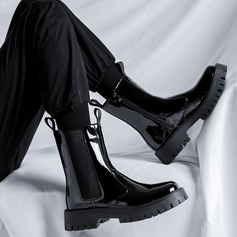 WINTER FLEECE CHELSEA BOOTS MENS BOOTS BRITISH MARTIN BOOTS MENS MID-TOP ZIPPER CHIMNEY BOOTS HIGH-TOP PLATFORM COTTON SHOES