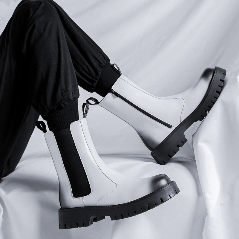 WINTER FLEECE CHELSEA BOOTS MENS BOOTS BRITISH MARTIN BOOTS MENS MID-TOP ZIPPER CHIMNEY BOOTS HIGH-TOP PLATFORM COTTON SHOES