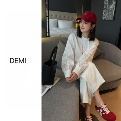 老赵专享  春季新款宽松中长款T恤慵懒镂空显瘦打底衫F1756