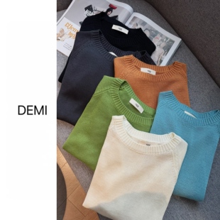 RUILI定制 针织衫 春季 慵懒风圆领短袖 极简显瘦上衣F1799 新款 MISS