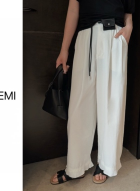 MISS RUILI定制 新款韩系舒适纯色显瘦设计感通勤直筒休闲裤F1870