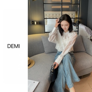 2025新款 定制 法式 木耳边长袖 女上衣F0993 MISS 衬衫 RUILI