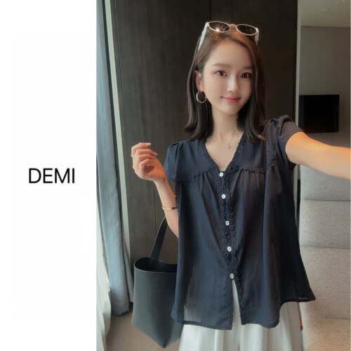 MISS RUILI定制 2026新款韩式简约短袖衬衫女开衫上衣F1922