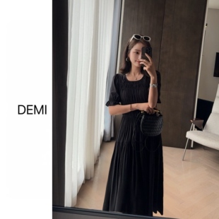 MISS RUILI定制 新款法式收腰显瘦圆领碎花a字连衣裙女F1920