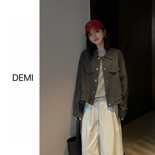 MISS RUILI定制 春季新款高货韩版翻领短款外套显瘦休闲上衣F1804