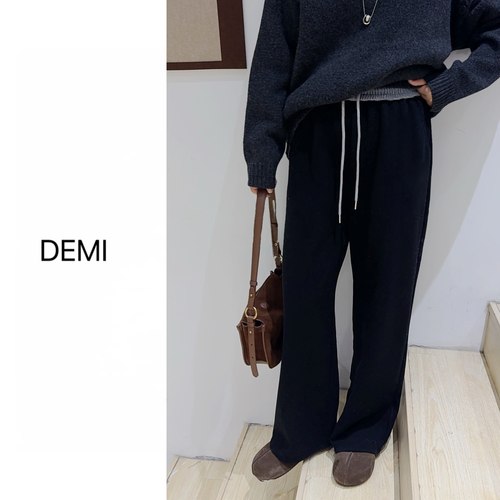 抽绳松紧腰直筒休闲长裤