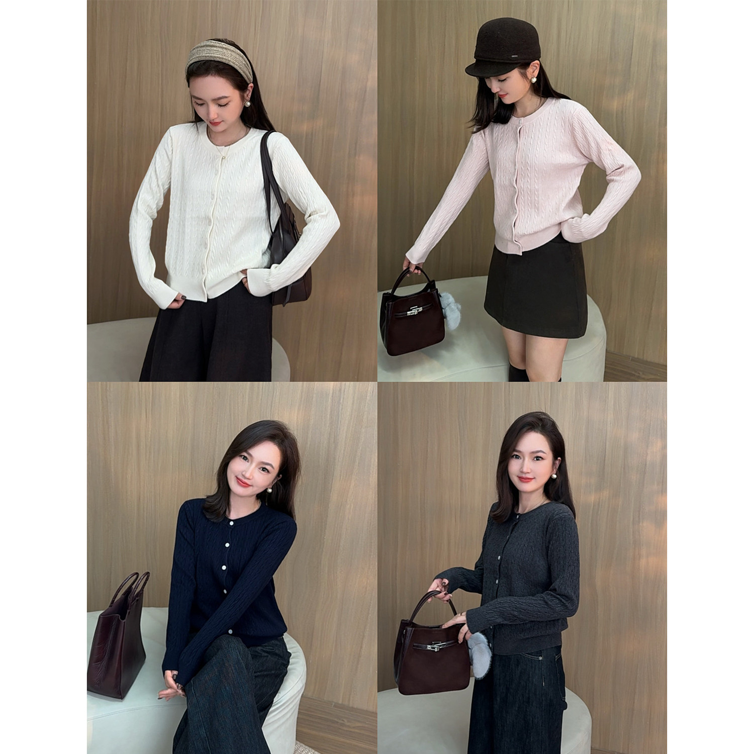 MISS RUILI定制   复古高级纯色抗起球安迪绒麻花针织毛衣F2724