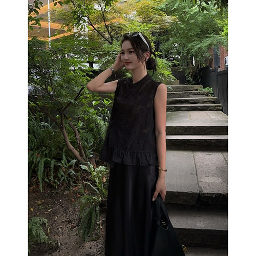 MISS RUILI定制   新款复古气质温婉简约低调国风无袖上衣F2229