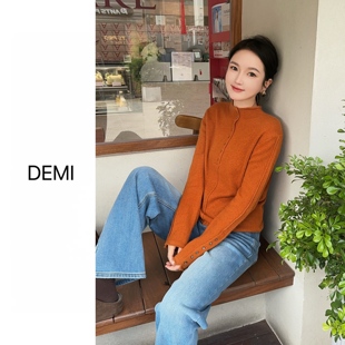 秋冬简约设计感针织半开衫 定制 毛衣外套F1301 RUILI MISS