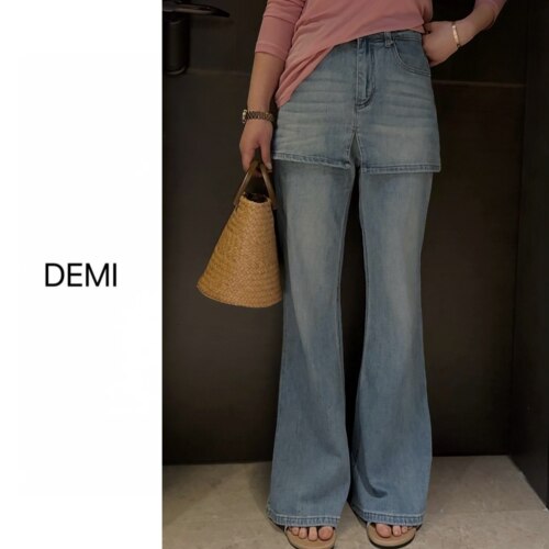 MISS RUILI定制  新款欧货遮肉显瘦屁帘牛仔裤气质微喇裤F1852