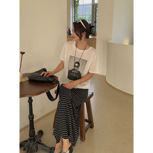 MISS RUILI定制  新款高端欧货字母印花人物图案潮牌日常T恤F2162
