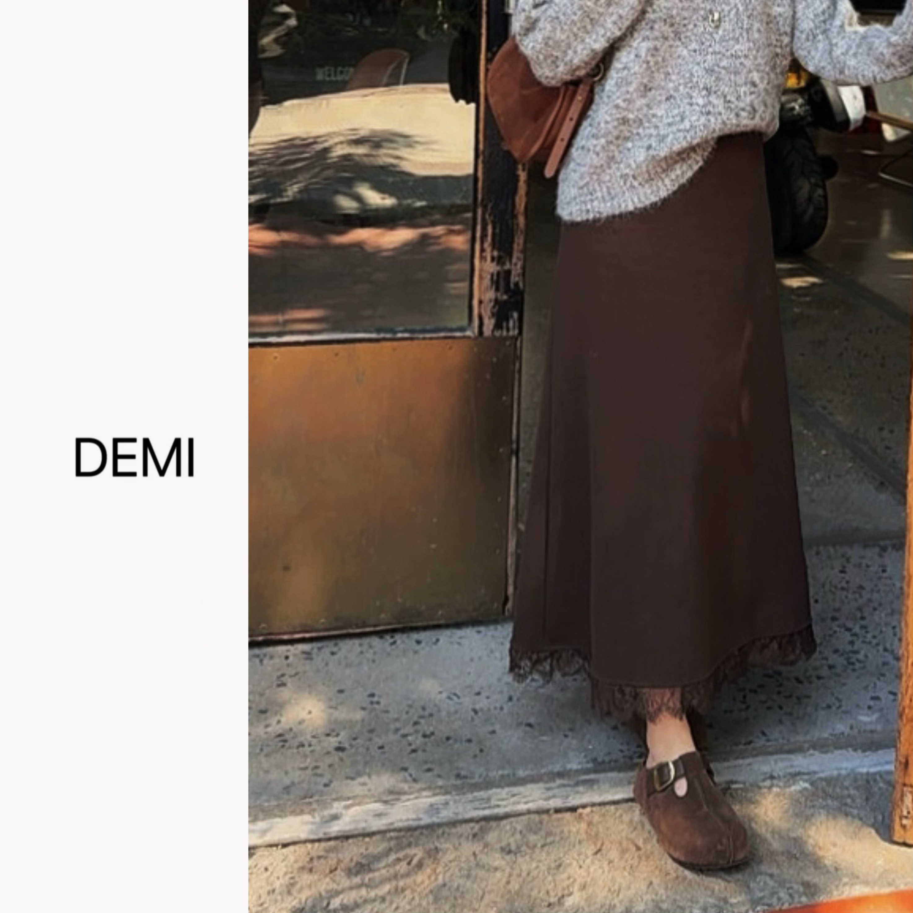 MISS RUILI 定制  秋季简约蕾丝拼接垂感半身裙F1253