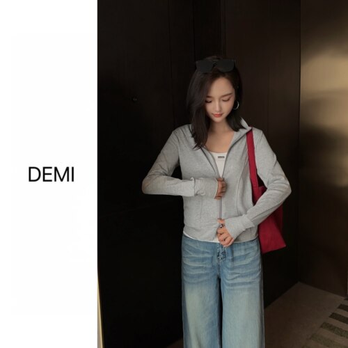 MISS RUILI定制 双拉链纯色立领德绒卫衣开衫上衣女F1863