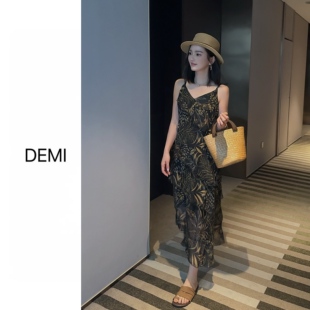 MISS 新款 高品质碎花法式 温柔风吊带连衣裙女F1843 RUILI定制