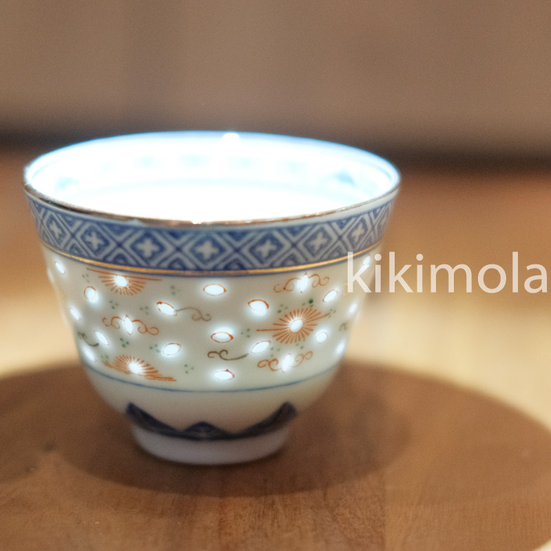 1237-02日本制景德镇陶瓷主人杯七彩玲珑八角品茗杯青花描金