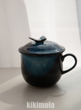 ⭐日本制中古杯手绘早餐杯蝴蝶窑变浮雕ins网红爆款黑色手柄