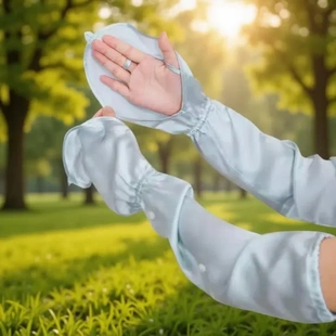 夏季真丝防晒套袖薄款女士户外防紫外线骑行开车100%桑蚕丝袖套潮