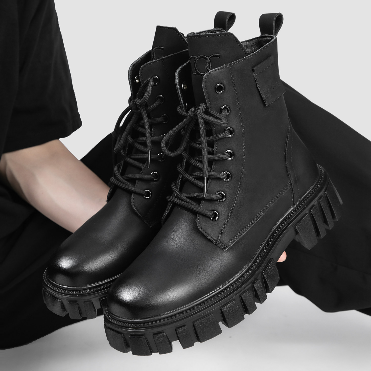 马丁靴男款真皮厚底增高英伦风侧拉链高帮靴新款潮流百搭机车靴